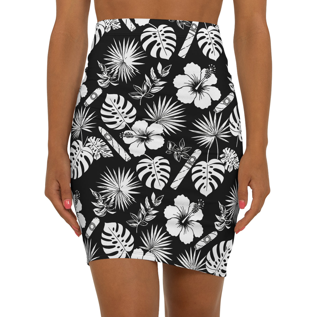 Capa Flora - Tropical Pencil Skirt - Black & White