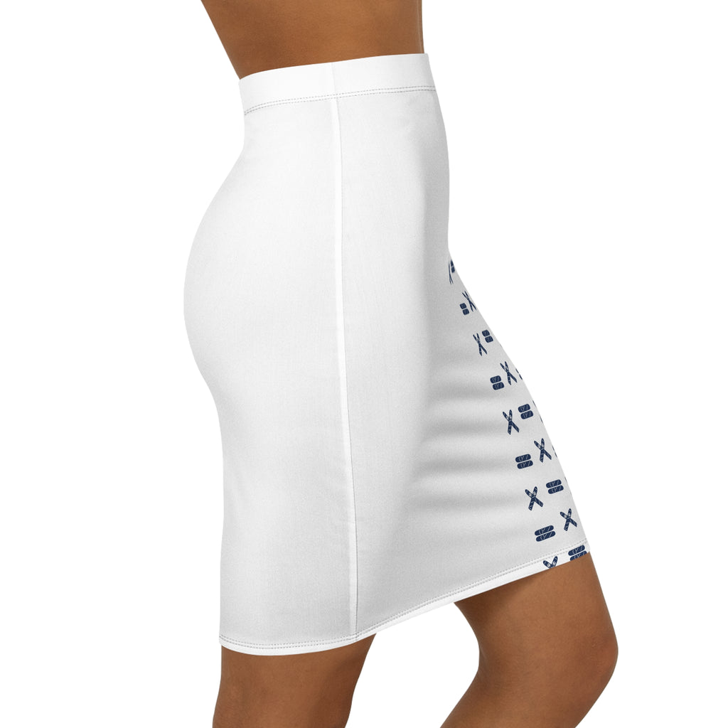 Viso Cross -  White & Navy Pencil Skirt