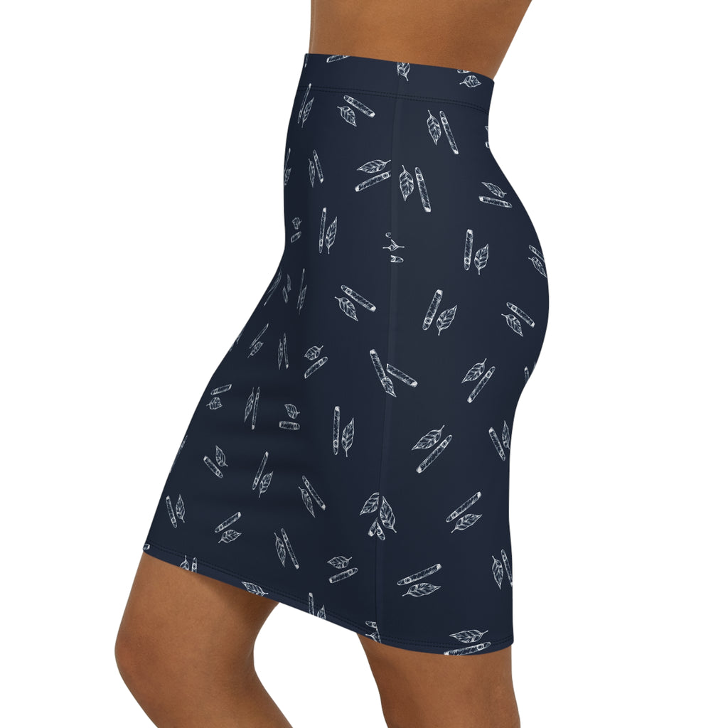 Ligero Leaf -  Navy Pencil Skirt
